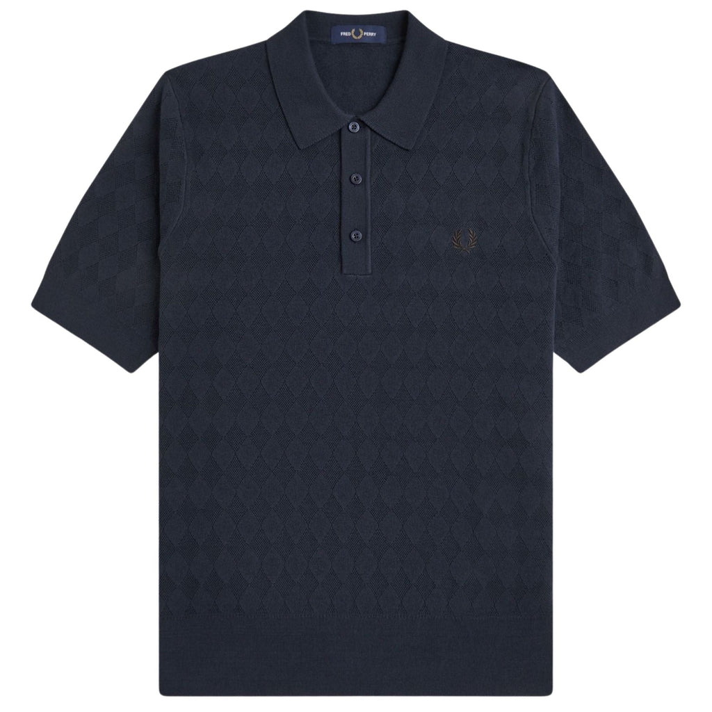 Fred Perry Pointelle Knitted Shirt - Navy