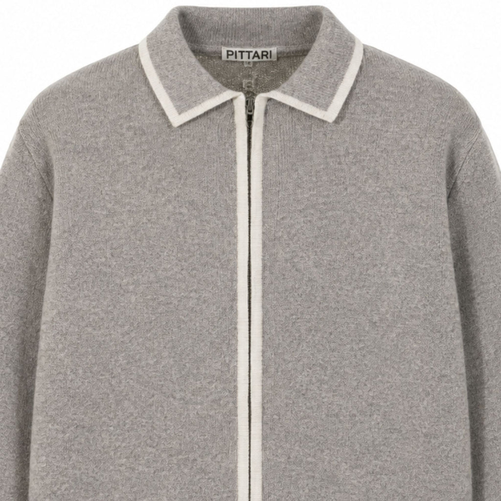 Pittari Lambswool Catch Full Zip Sweater - Vole/Clay