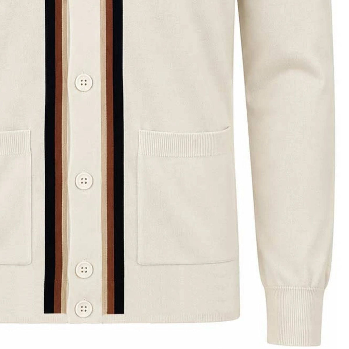 Gabicci Vintage Bromley Long Sleeve Button Thru Knit Polo - Cream