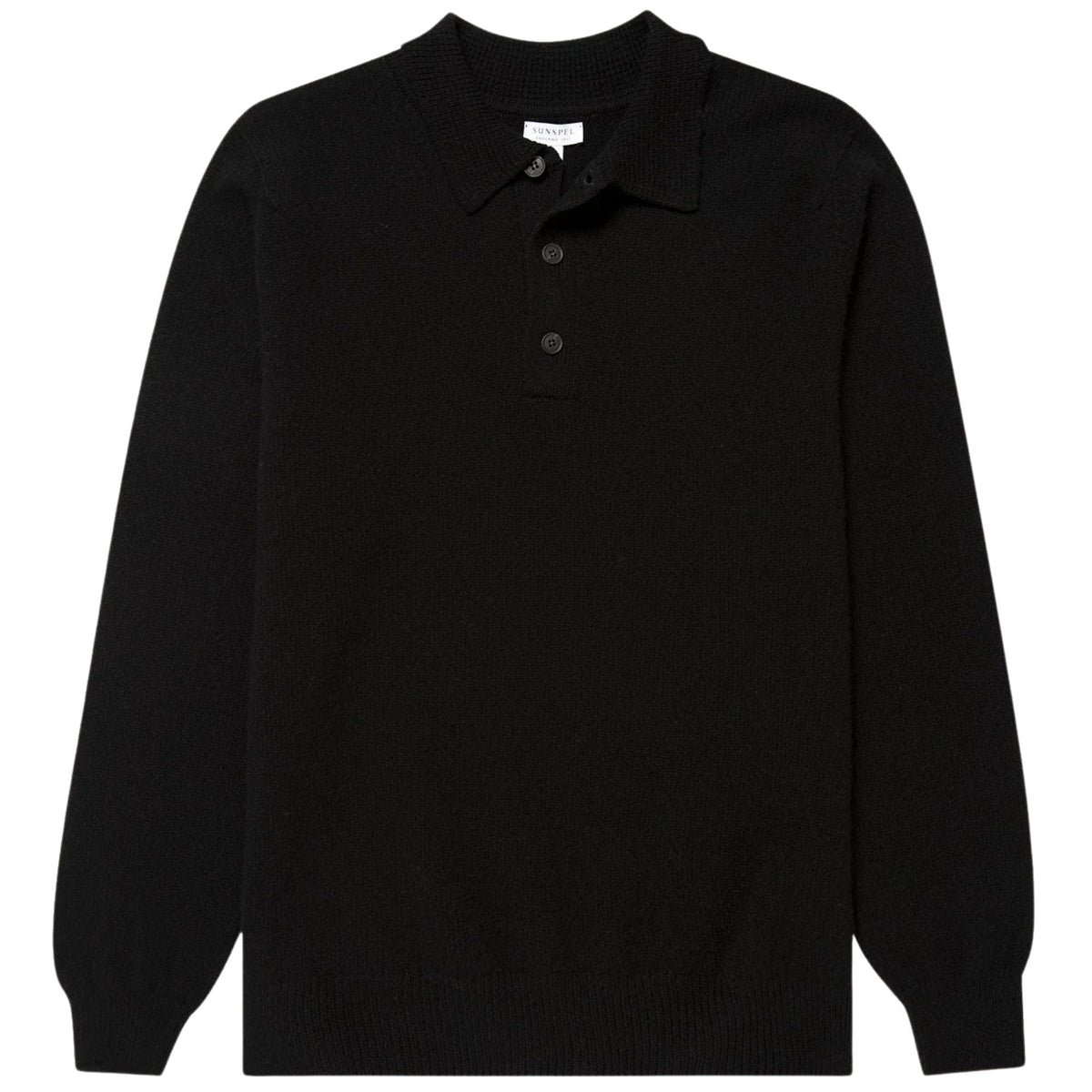 Sunspel Lambswool Polo Shirt - Black