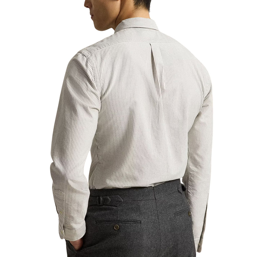 Polo Ralph Lauren Custom Fit Striped Oxford Shirt - Nutmeg Brown/White