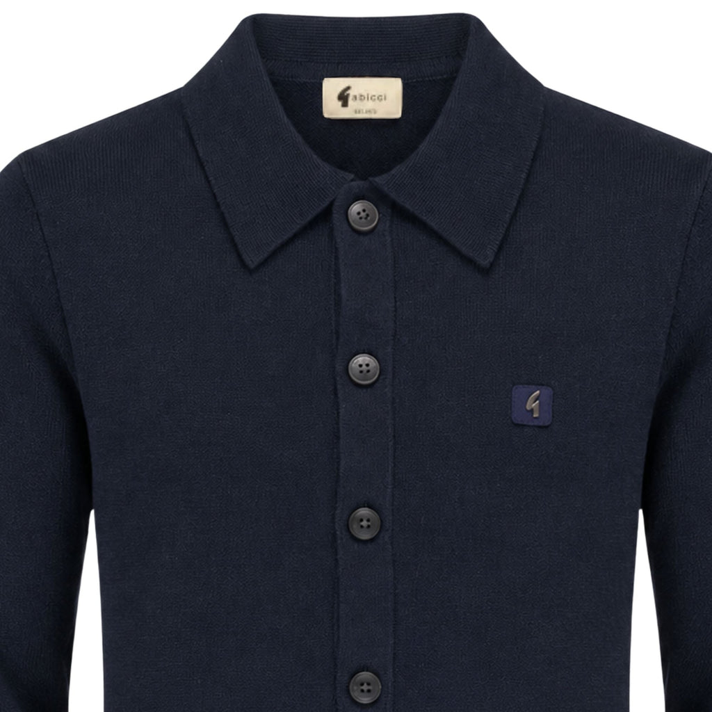 Gabicci Vintage Azima Long Sleeve Plain Knit Button Thru - Navy