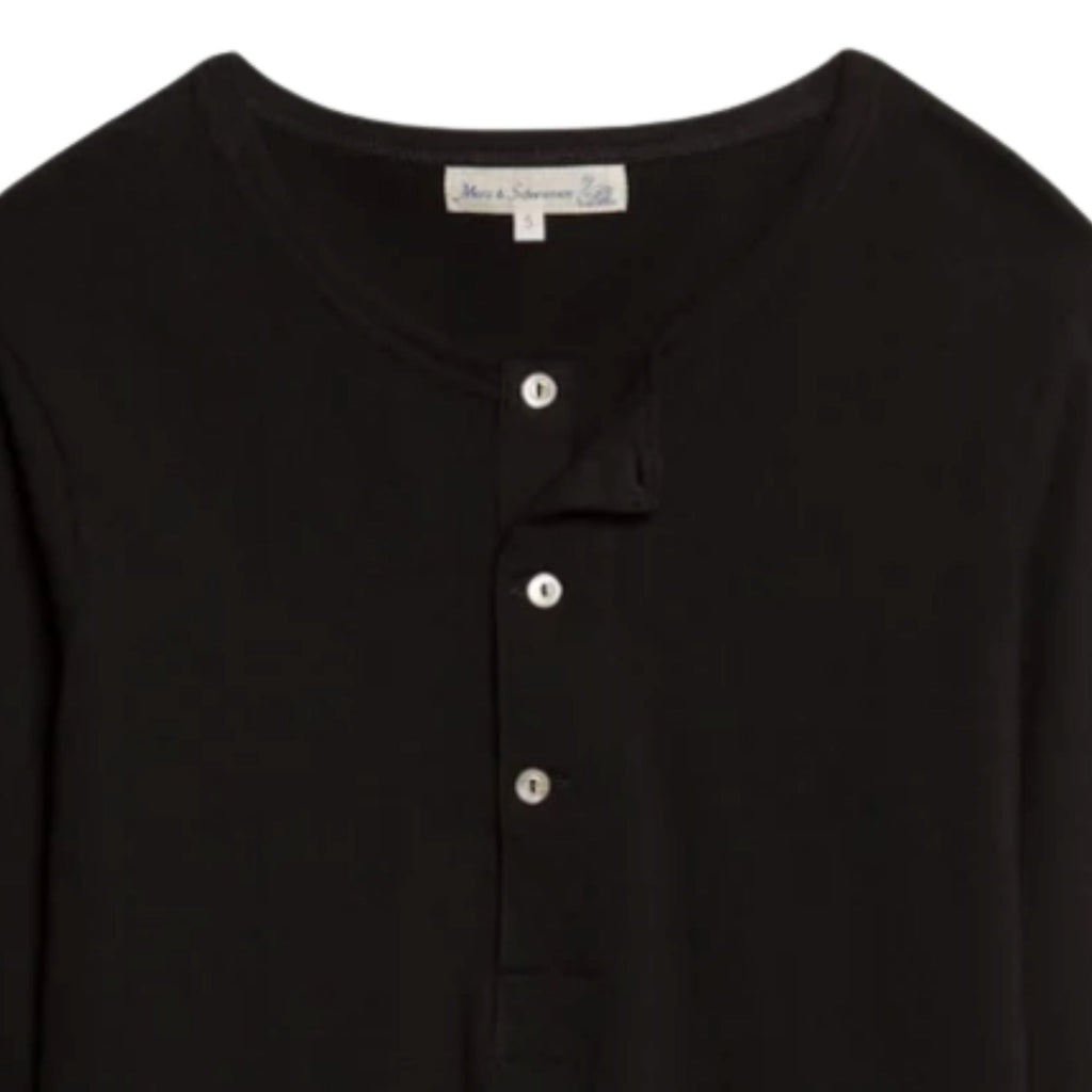 Merz b Schwanen 2M06 Vintage Machine Refined Classic Fit Long Sleeve Henley - Deep Black