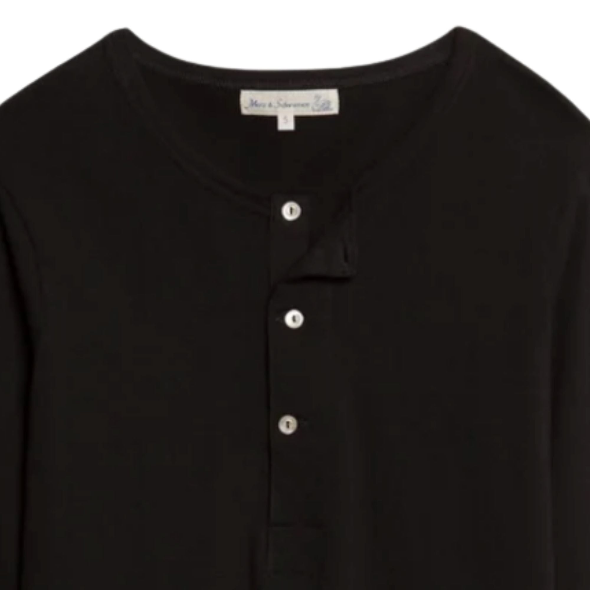 Merz b Schwanen 2M06 Vintage Machine Refined Classic Fit Long Sleeve Henley - Deep Black