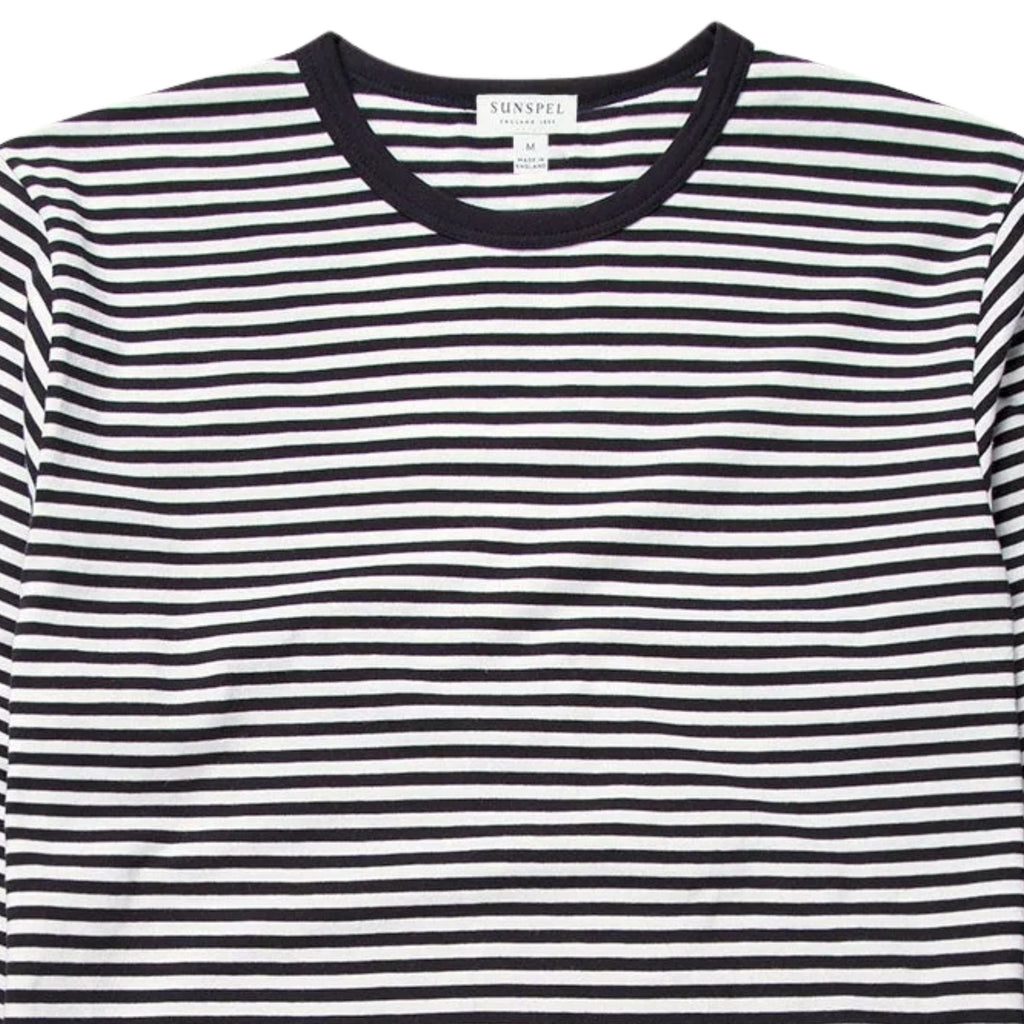 Sunspel Long Sleeve Classic T-Shirt - White/Navy