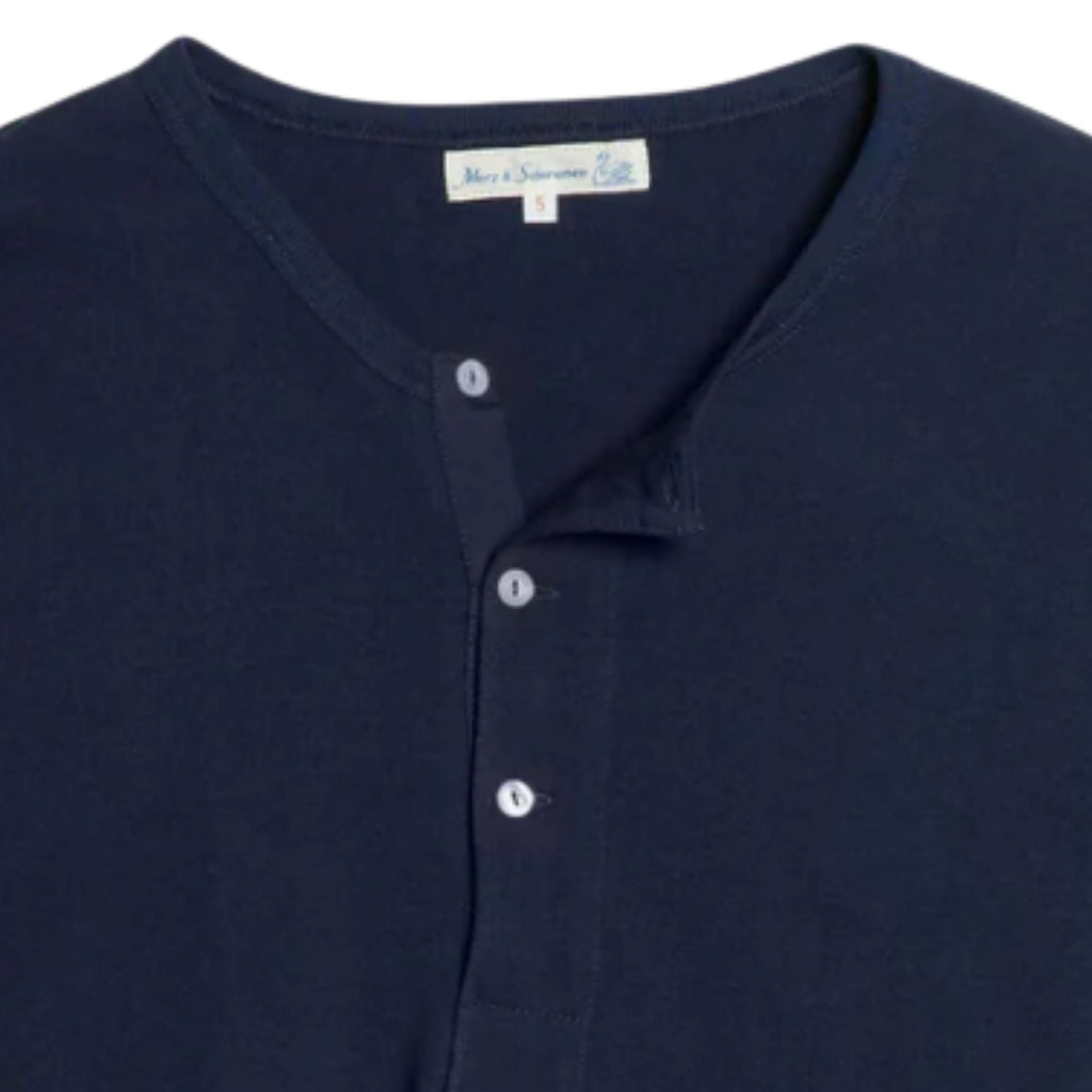 Merz b Schwanen 2M06 Vintage Machine Refined Classic Fit Long Sleeve Henley - Ink Blue