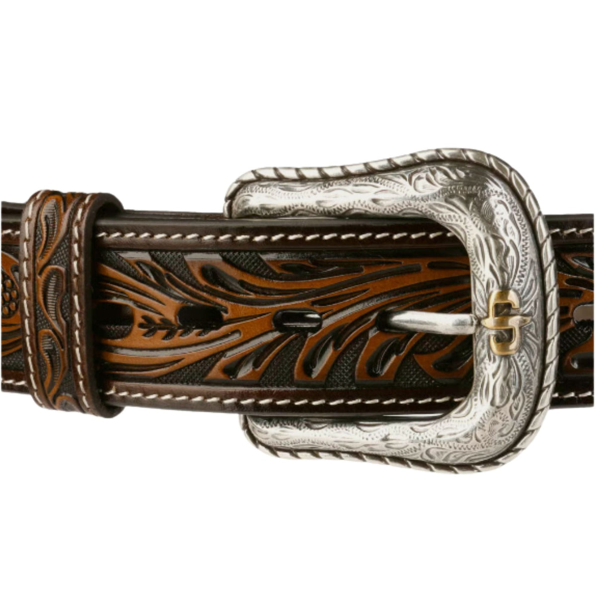 Stetson Hats Tooled Dark Leather Belt - Brown