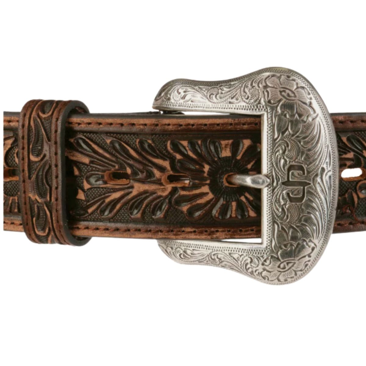Stetson Hair-on-Hide Tooled Leather Belt - Brown