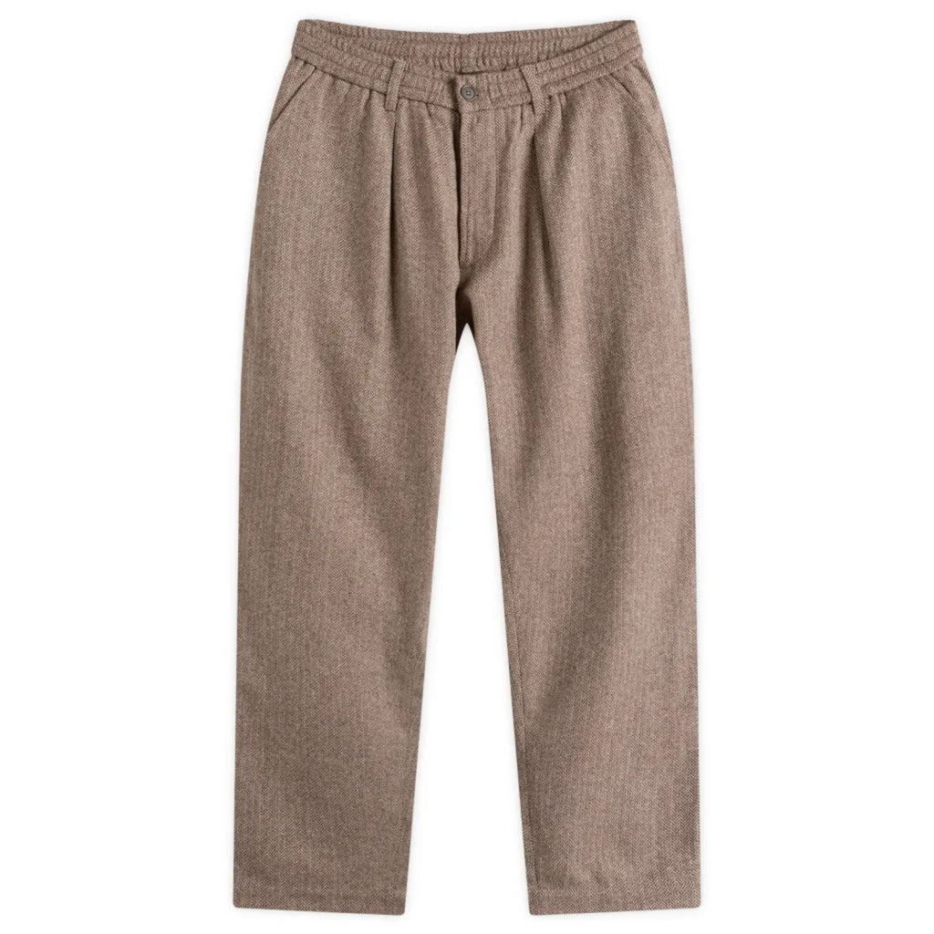 Universal Works Wool Herringbone Pleated Track Pant - Brown