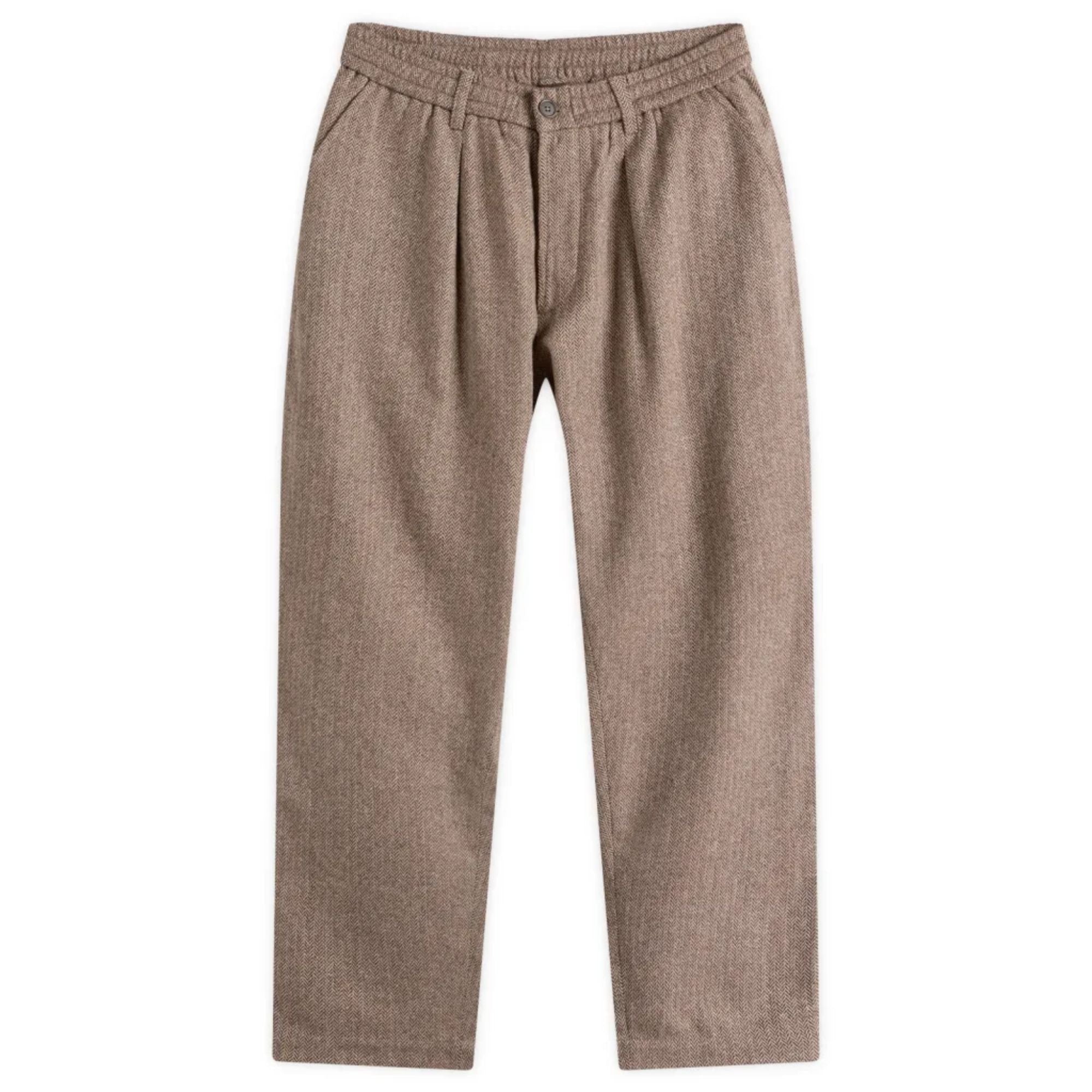 Universal Works Wool Herringbone Pleated Track Pant - Brown