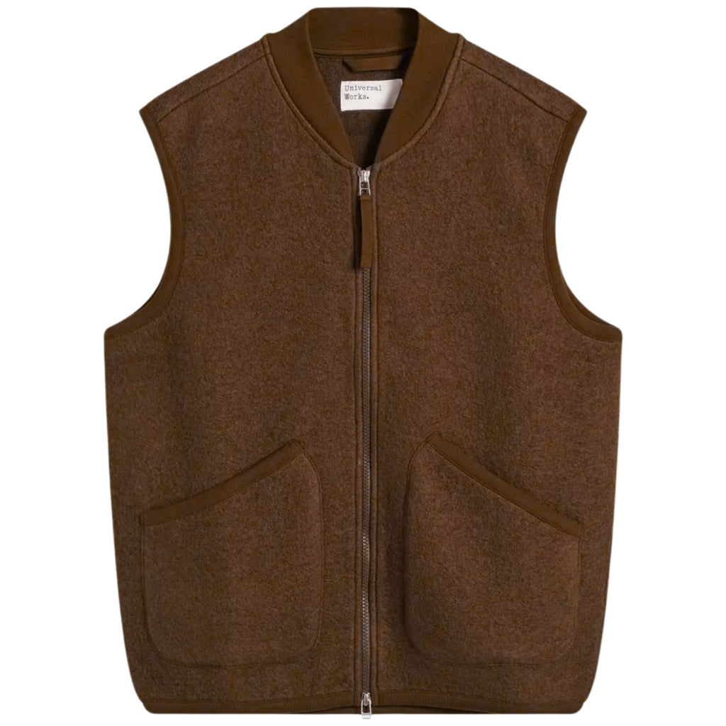 Universal Works Zip Waistcoat Wool Fleece - Cacao