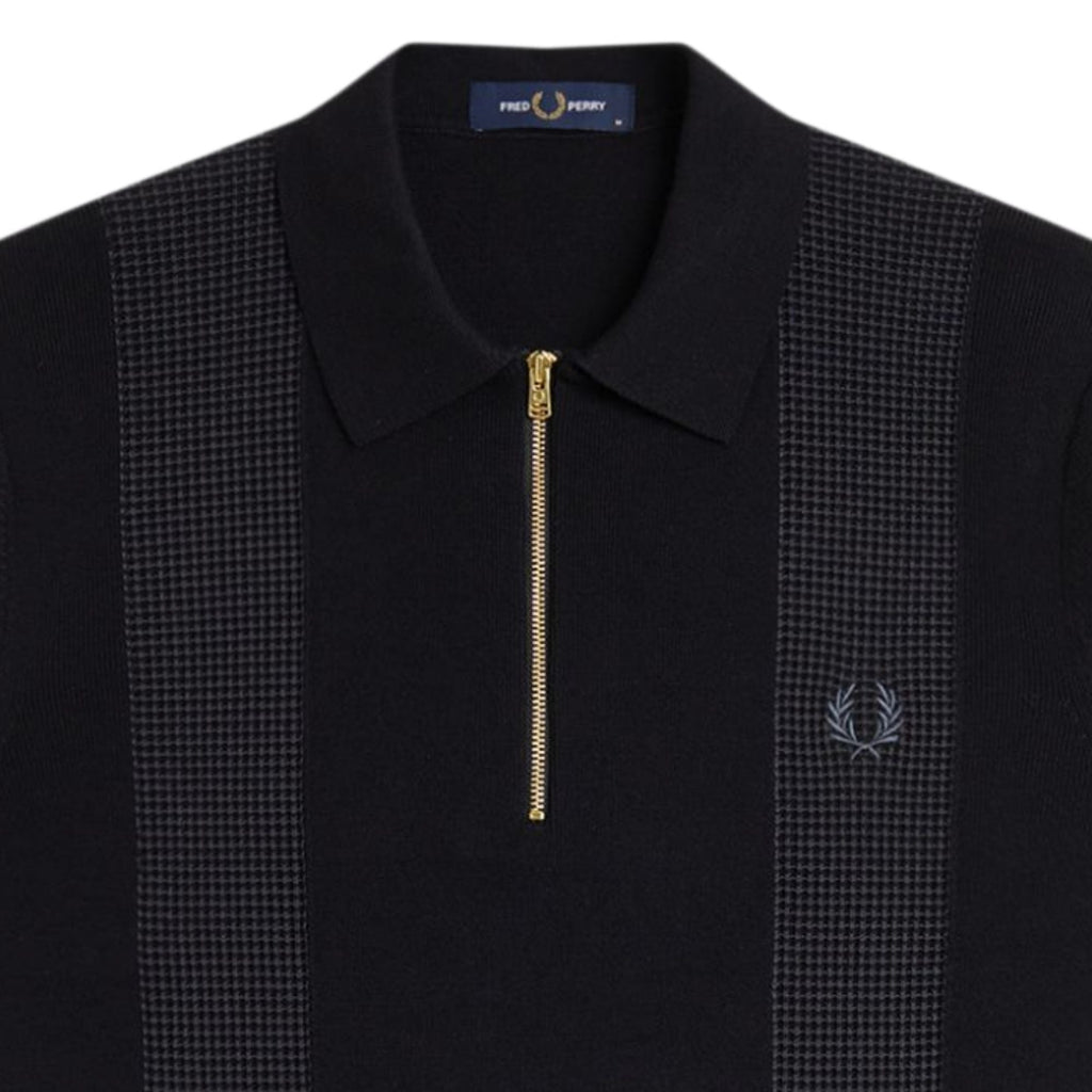 Fred Perry Panel Detail Knitted Shirt - Black