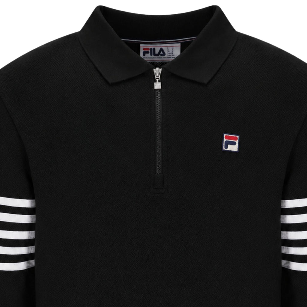 Fila Vintage Luis 1/4 Zip Long Sleeve Polo - Black/White