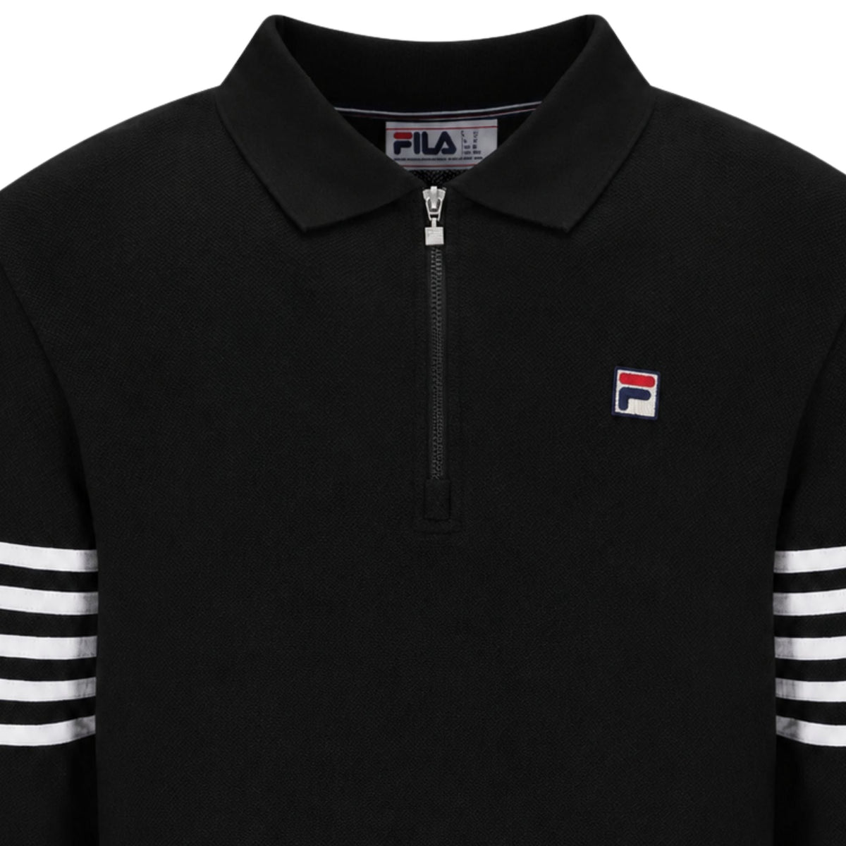 Fila Vintage Luis 1/4 Zip Long Sleeve Polo - Black/White