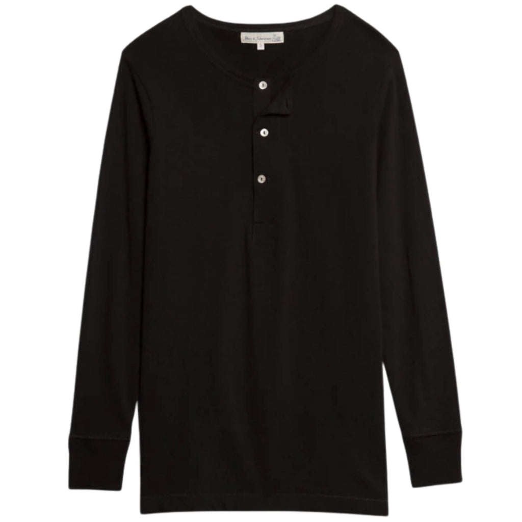 Merz b Schwanen 2M06 Vintage Machine Refined Classic Fit Long Sleeve Henley - Deep Black