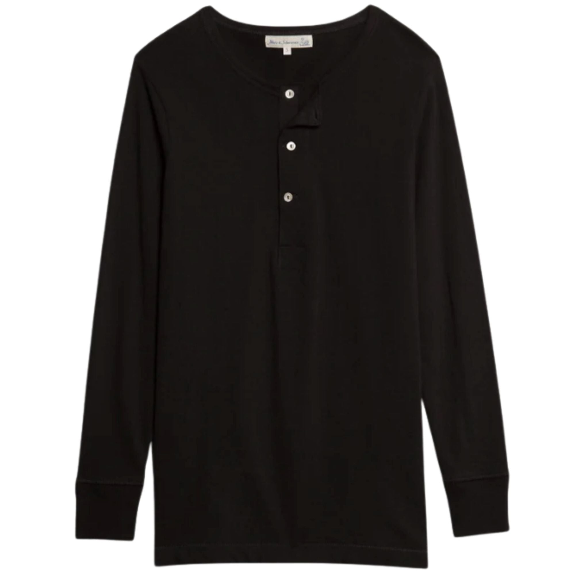 Merz b Schwanen 2M06 Vintage Machine Refined Classic Fit Long Sleeve Henley - Deep Black