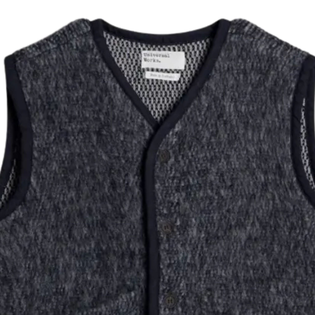 Universal Works Lancaster Gilet Losso Mohair Mix - Navy/Grey