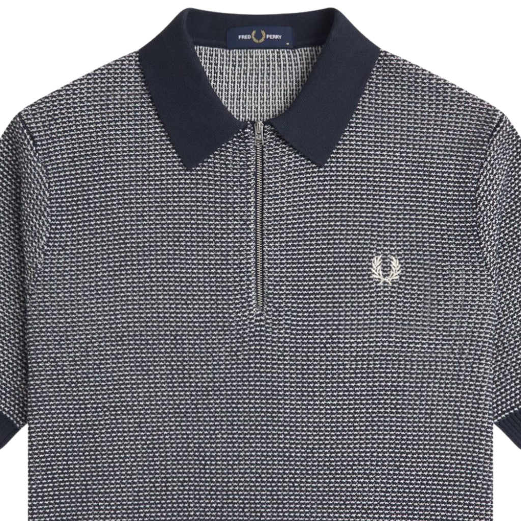 Fred Perry Textured Knitted Half Zip Shirt - Navy