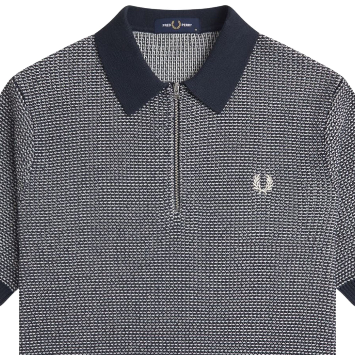 Fred Perry Textured Knitted Half Zip Shirt - Navy