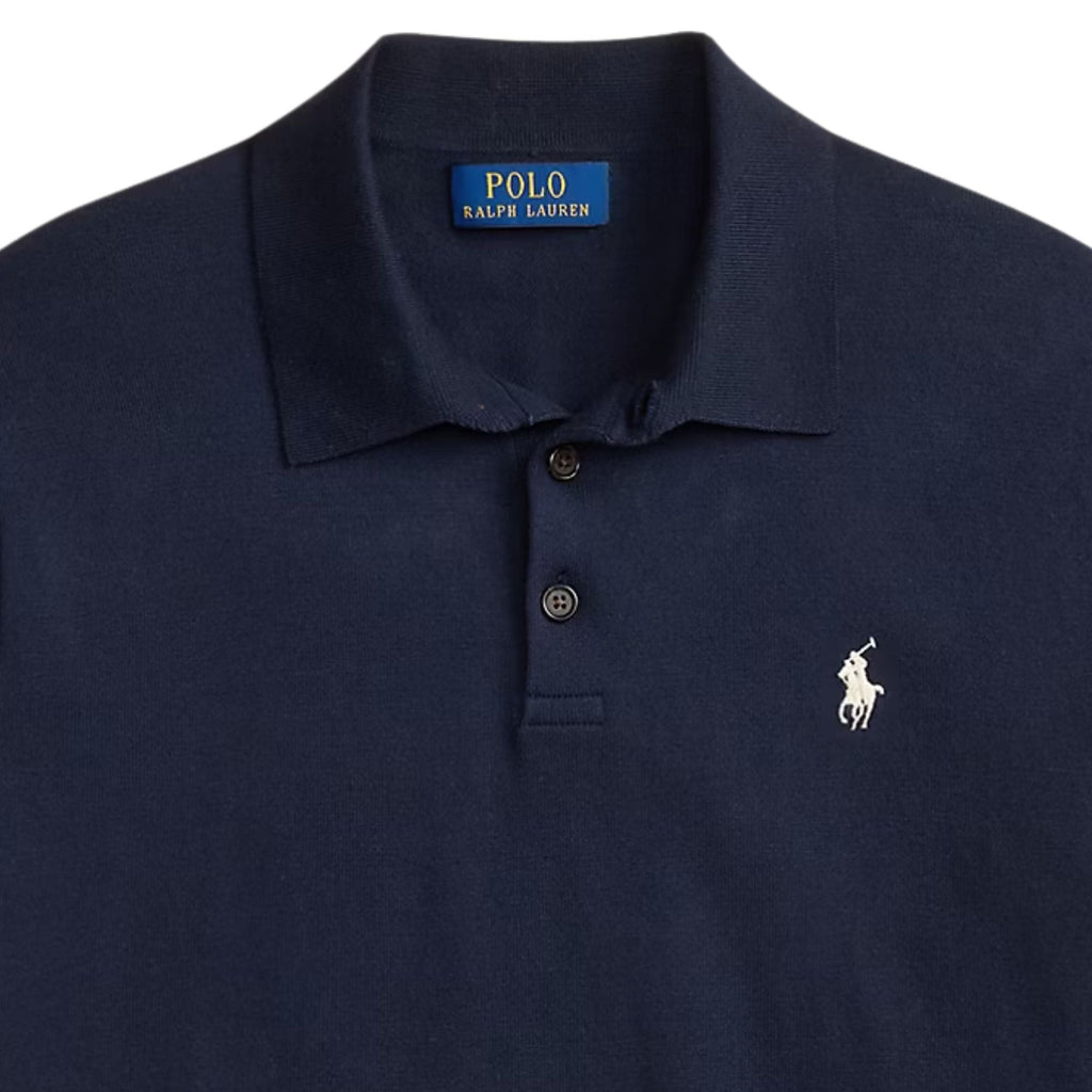 Cotton Polo Collar Jumper - Navy