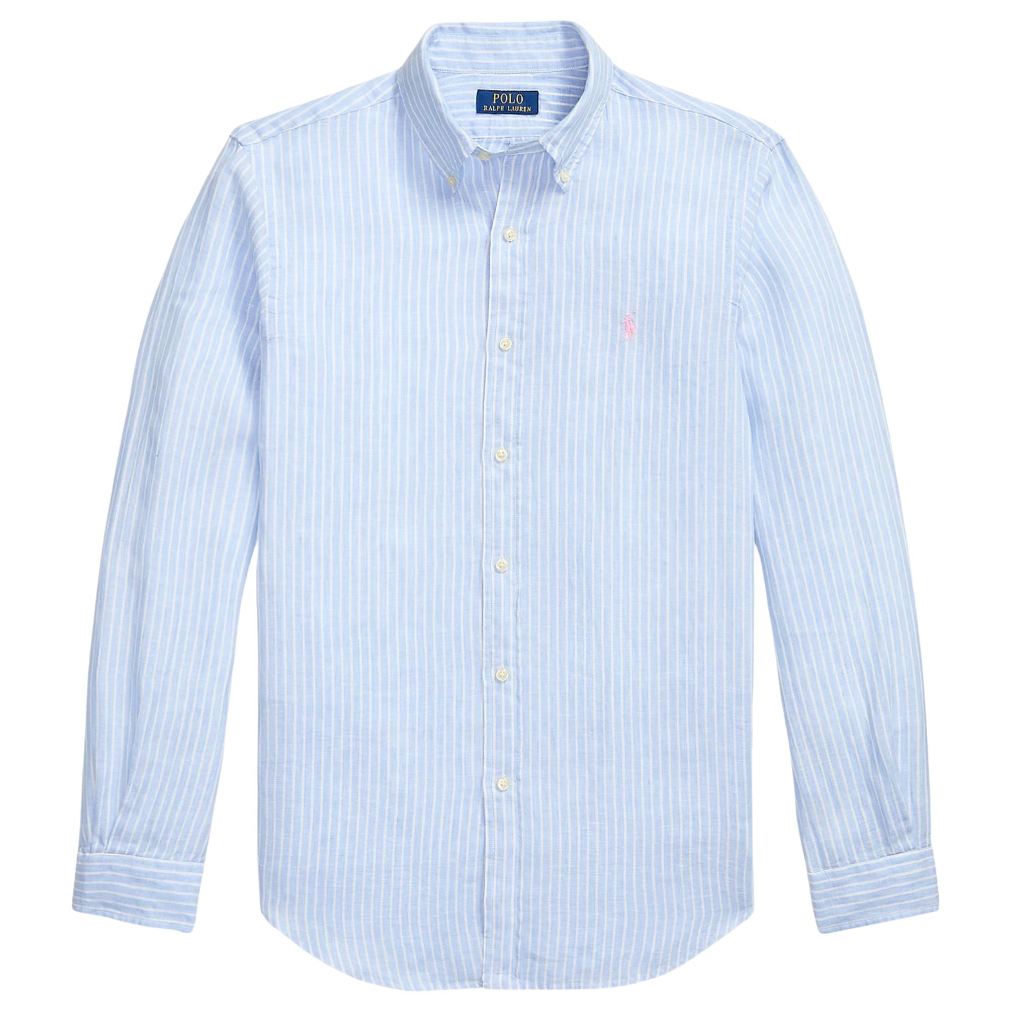 Polo Ralph Lauren Custom Fit Striped Linen Shirt - Blue/White