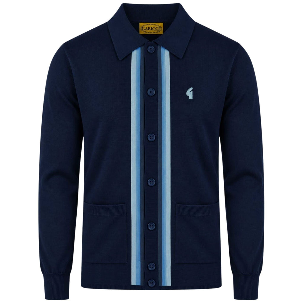 Gabicci Vintage Bromley Long Sleeve Button Thru Knit Polo - Navy