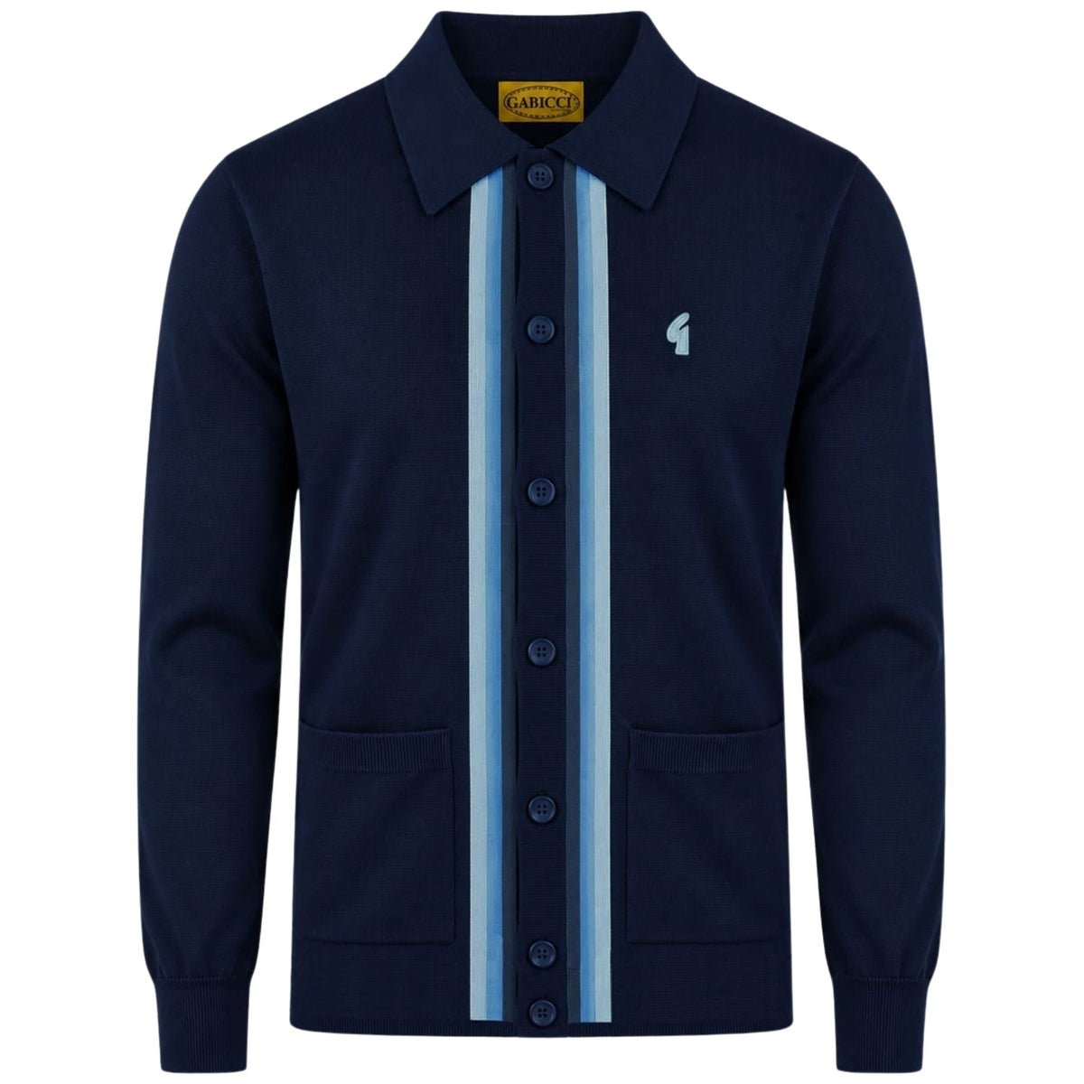 Gabicci Vintage Bromley Long Sleeve Button Thru Knit Polo - Navy