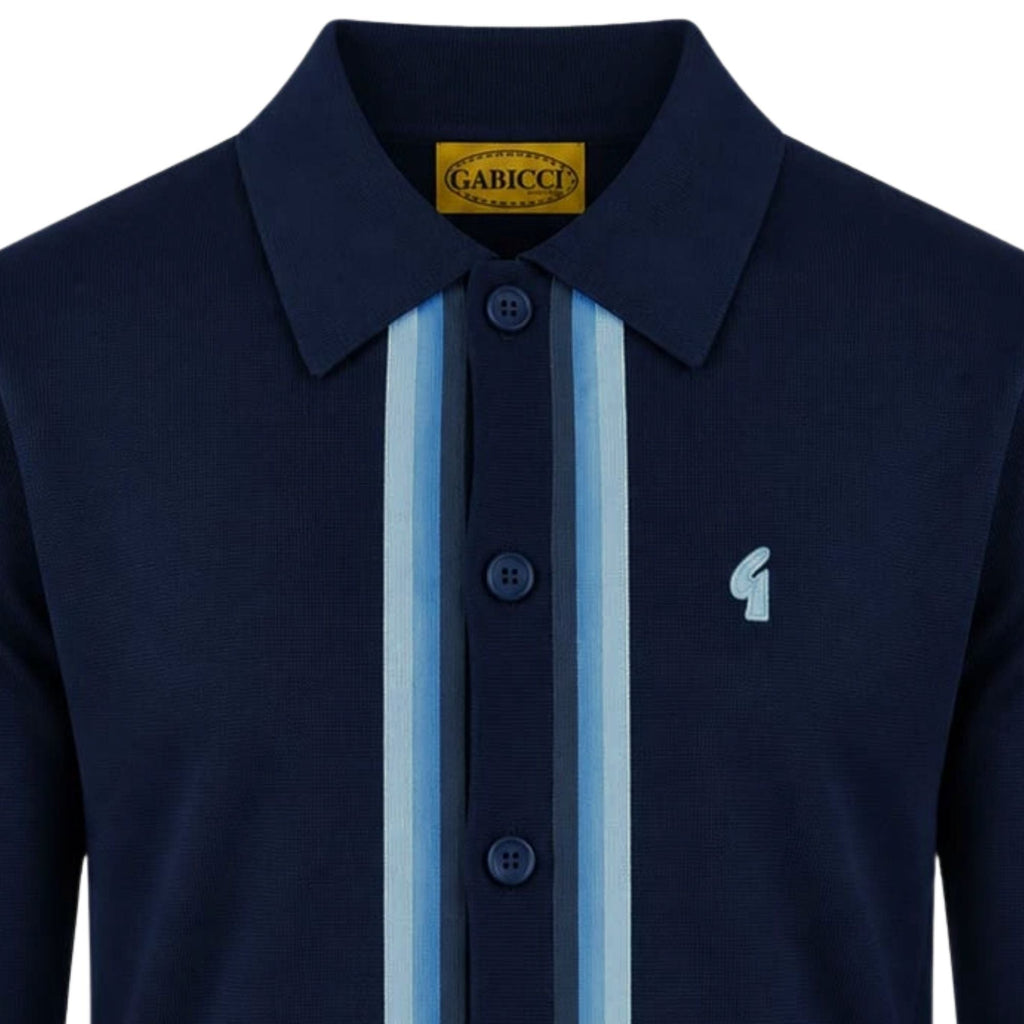 Gabicci Vintage Bromley Long Sleeve Button Thru Knit Polo - Navy