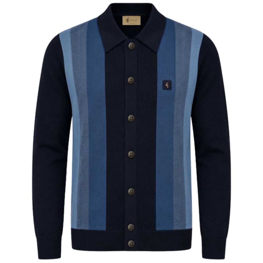 Gabicci Vintage Pedro Long Sleeve Button Thru Knit Polo - Navy