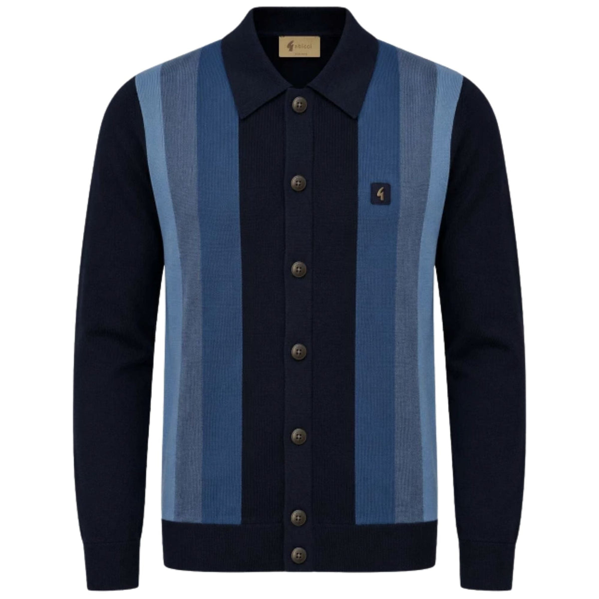 Gabicci Vintage Pedro Long Sleeve Button Thru Knit Polo - Navy