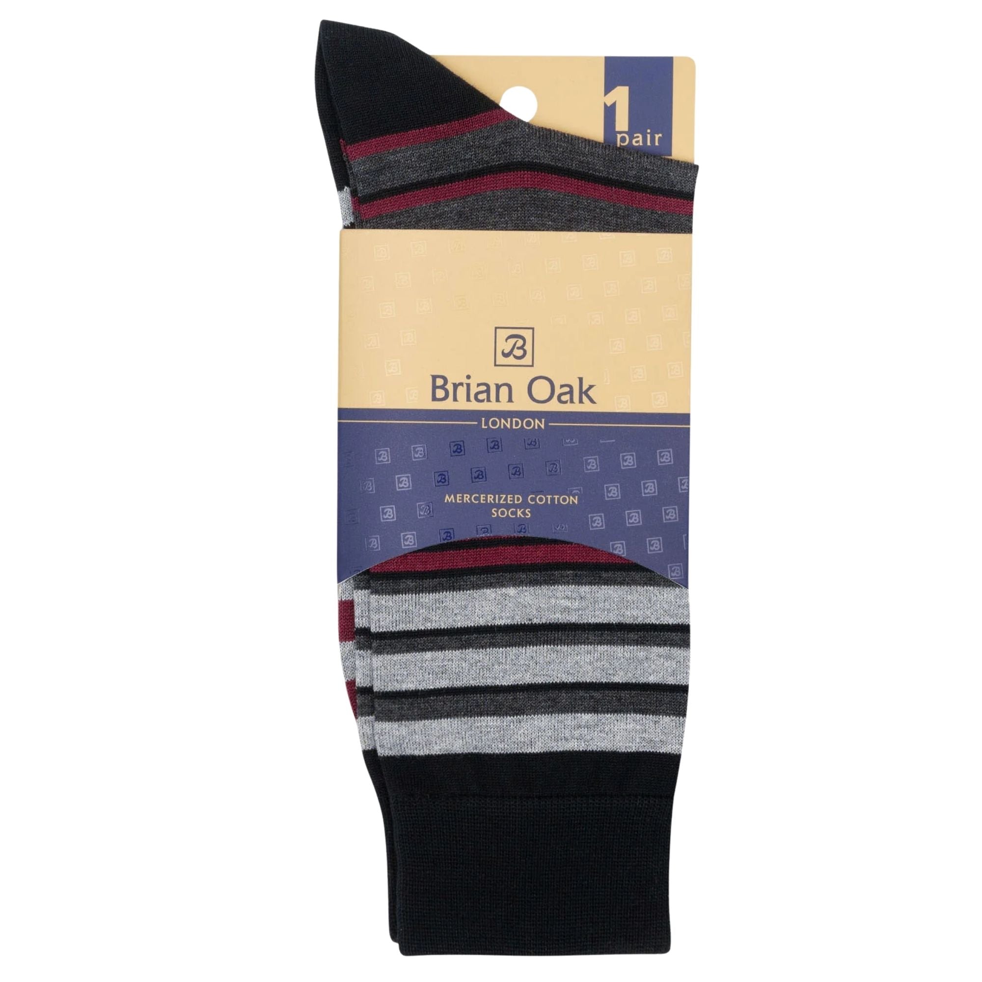 Stuarts London Brian Oak Multi Stripe Socks - Burgundy