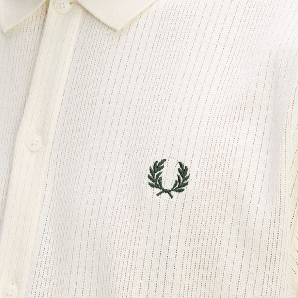 Fred Perry Pointelle Button Through Polo Shirt - Ecru