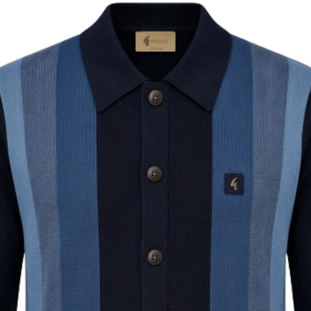Gabicci Vintage Pedro Long Sleeve Button Thru Knit Polo - Navy