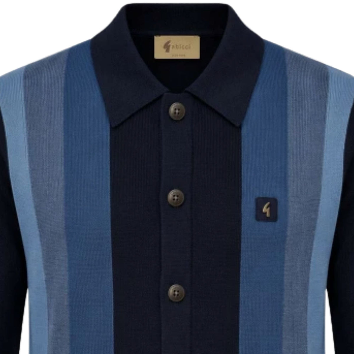 Gabicci Vintage Pedro Long Sleeve Button Thru Knit Polo - Navy