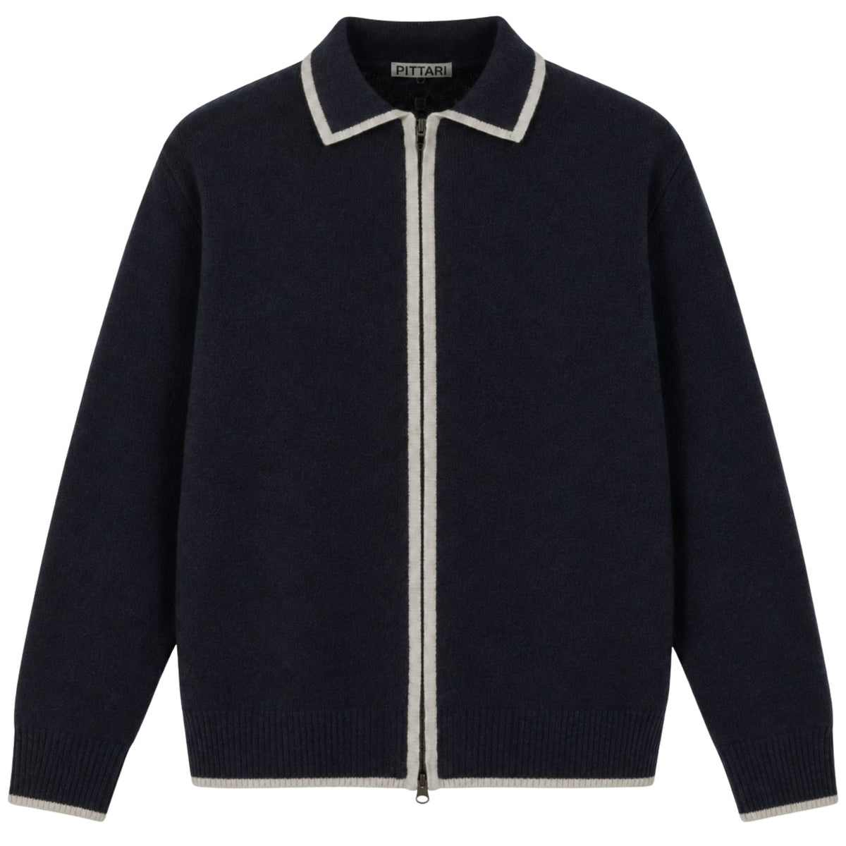 Pittari Lambswool Catch Full Zip Sweater - Navy/Ecru
