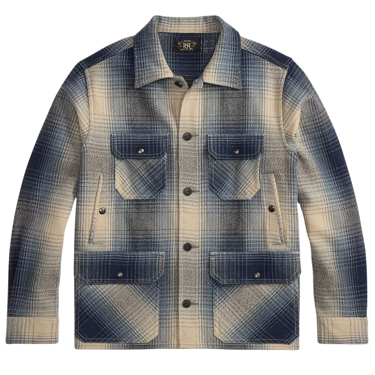 RRL by Ralph Lauren Plaid Wool Twill Overshirt - Blue/Cream