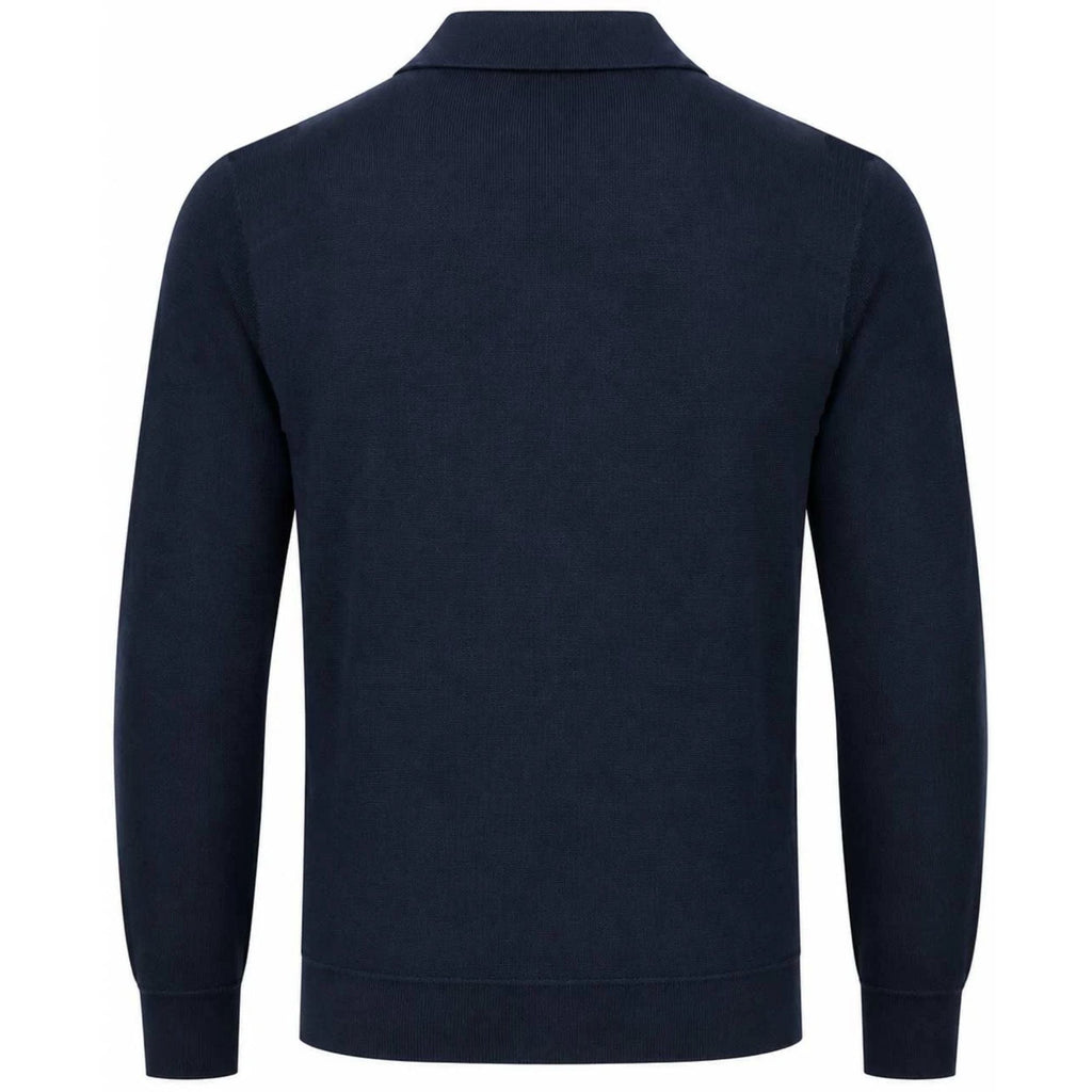 Gabicci Vintage Pedro Long Sleeve Button Thru Knit Polo - Navy