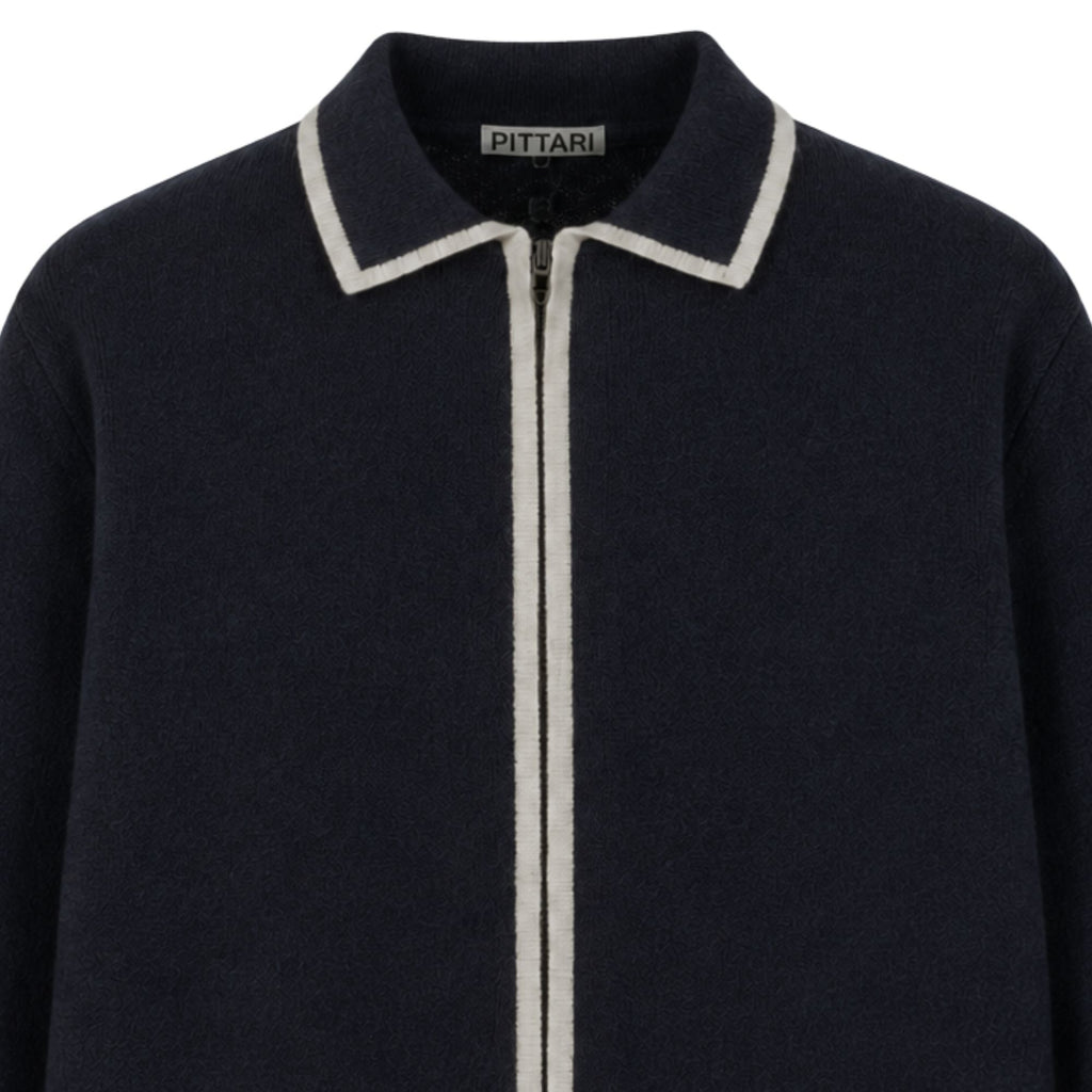 Pittari Lambswool Catch Full Zip Sweater - Navy/Ecru