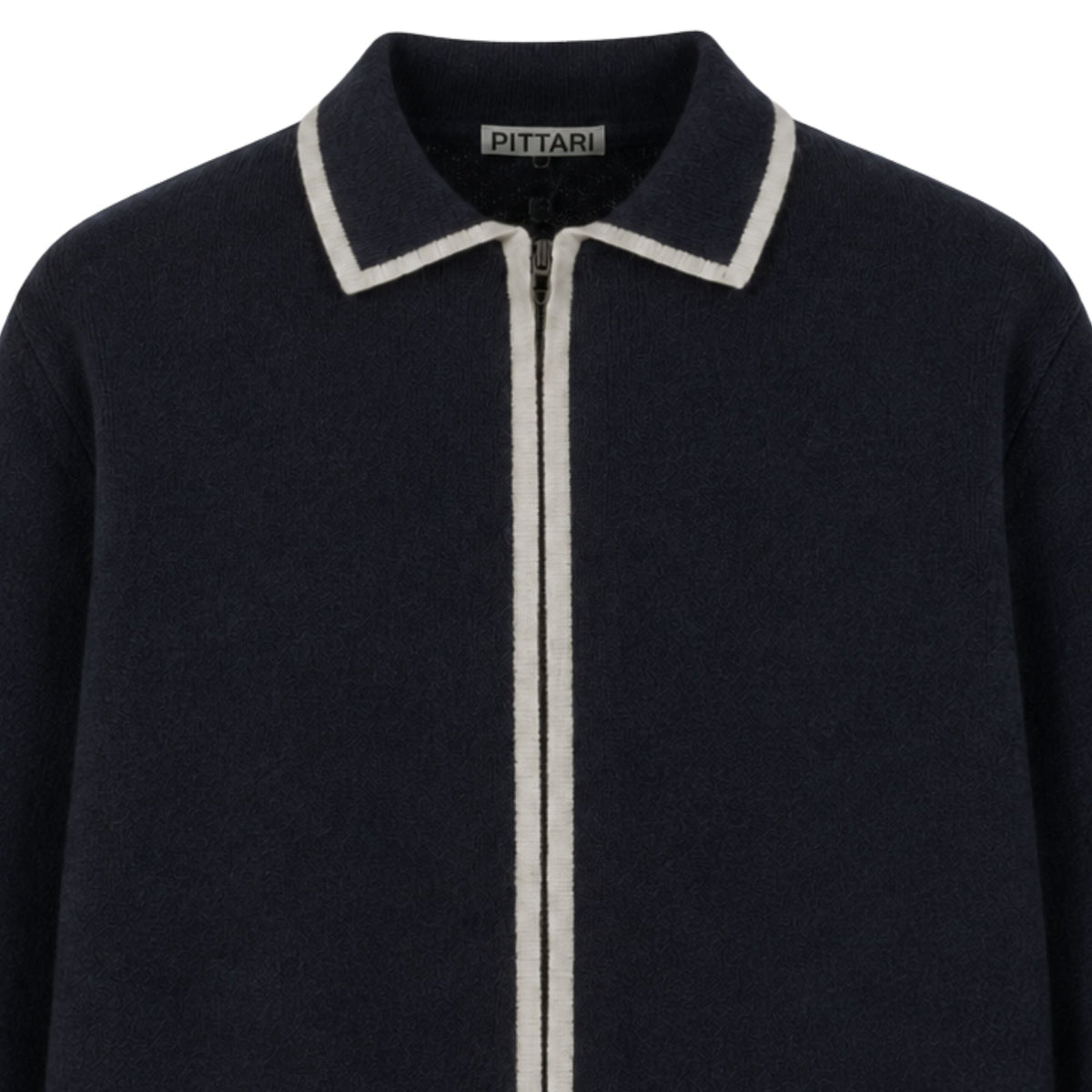 Pittari Lambswool Catch Full Zip Sweater - Navy/Ecru