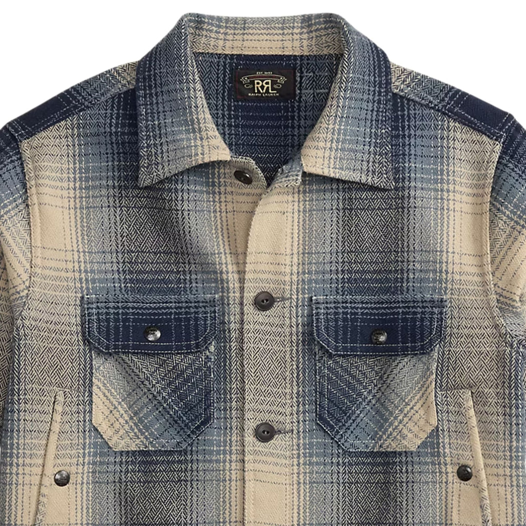 RRL by Ralph Lauren Plaid Wool Twill Overshirt - Blue/Cream