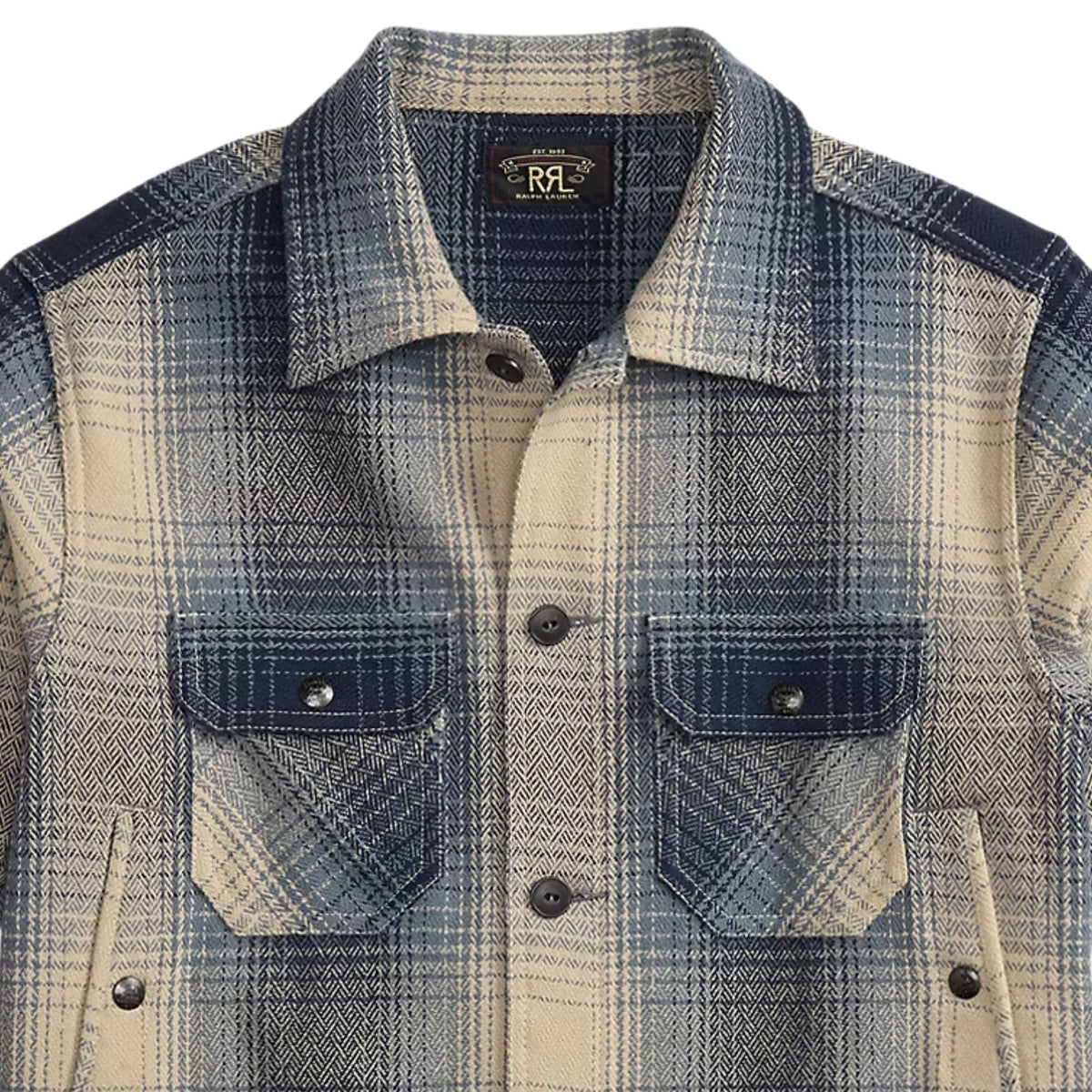 RRL by Ralph Lauren Plaid Wool Twill Overshirt - Blue/Cream