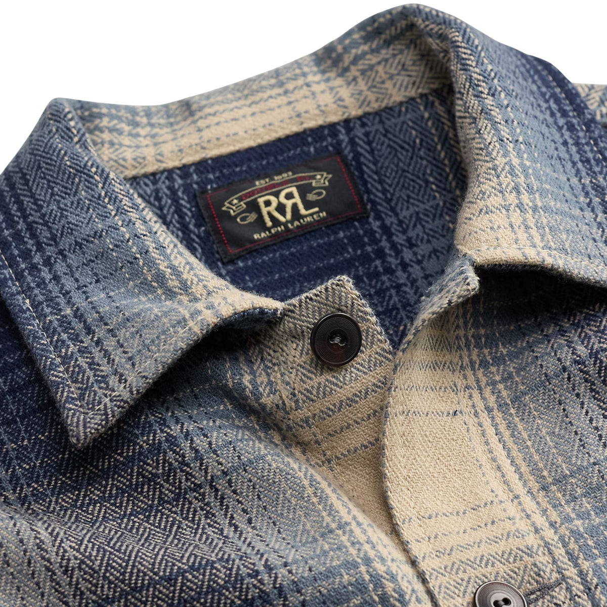 RRL by Ralph Lauren Plaid Wool Twill Overshirt - Blue/Cream