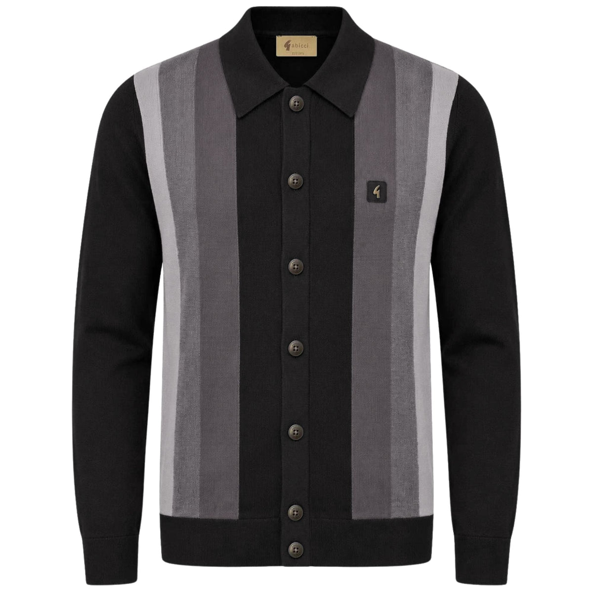 Gabicci Vintage Pedro Long Sleeve Button Thru Knit Polo - Black