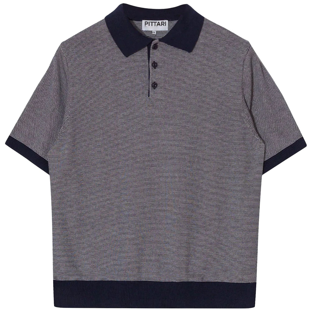 Pittari Microstripe Short Sleeve Polo - Navy/Ecru
