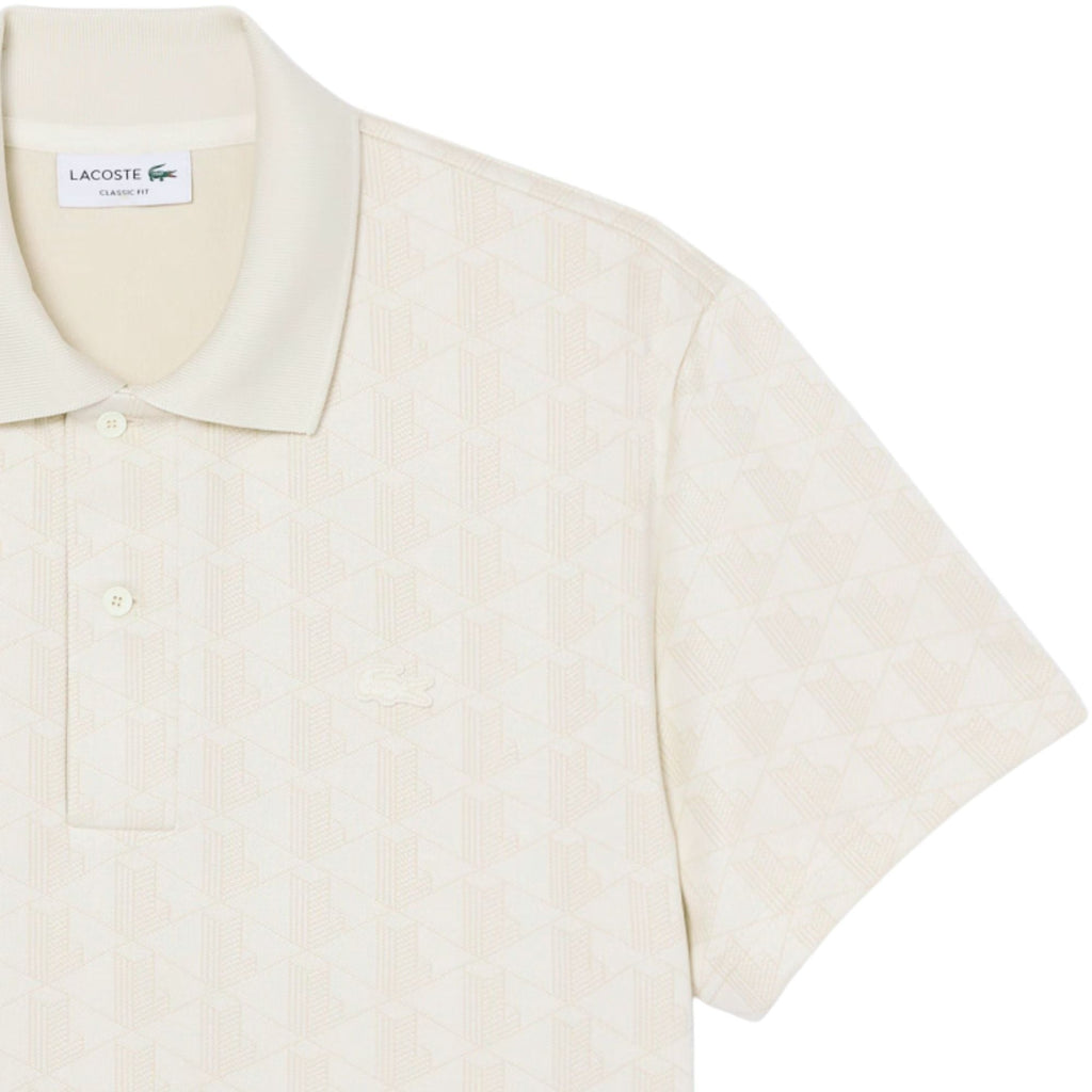 Lacoste Classic Fit Monogram Jacquard Polo Shirt - Beige
