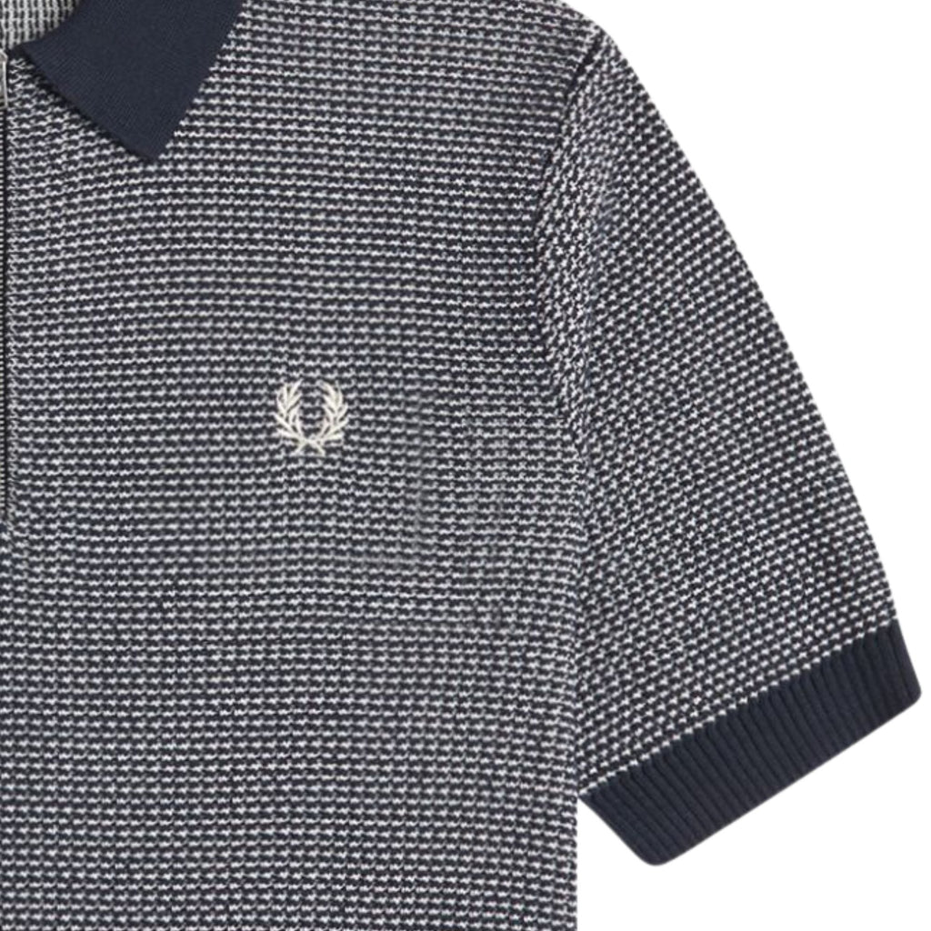 Fred Perry Textured Knitted Half Zip Shirt - Navy