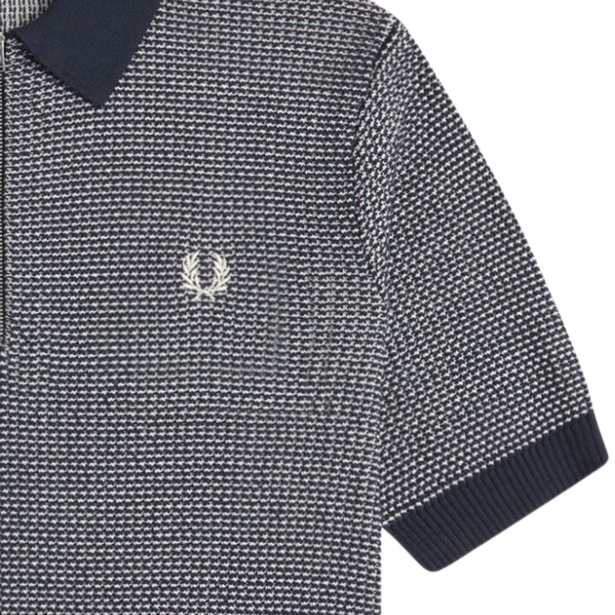 Fred Perry Textured Knitted Half Zip Shirt - Navy