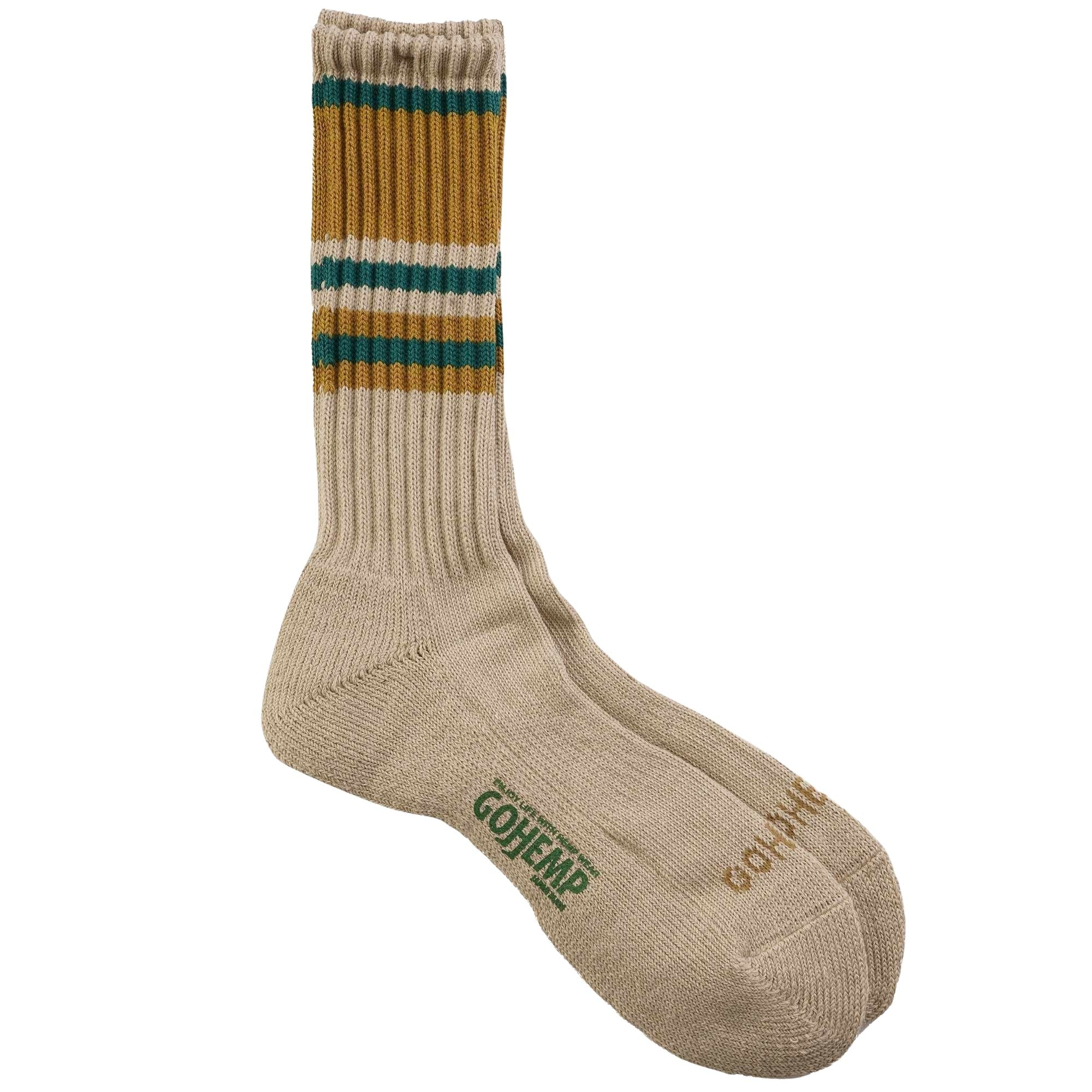 Anonymous Ism GOHEMP Random Line Pile Crew Socks - Khaki Stripe