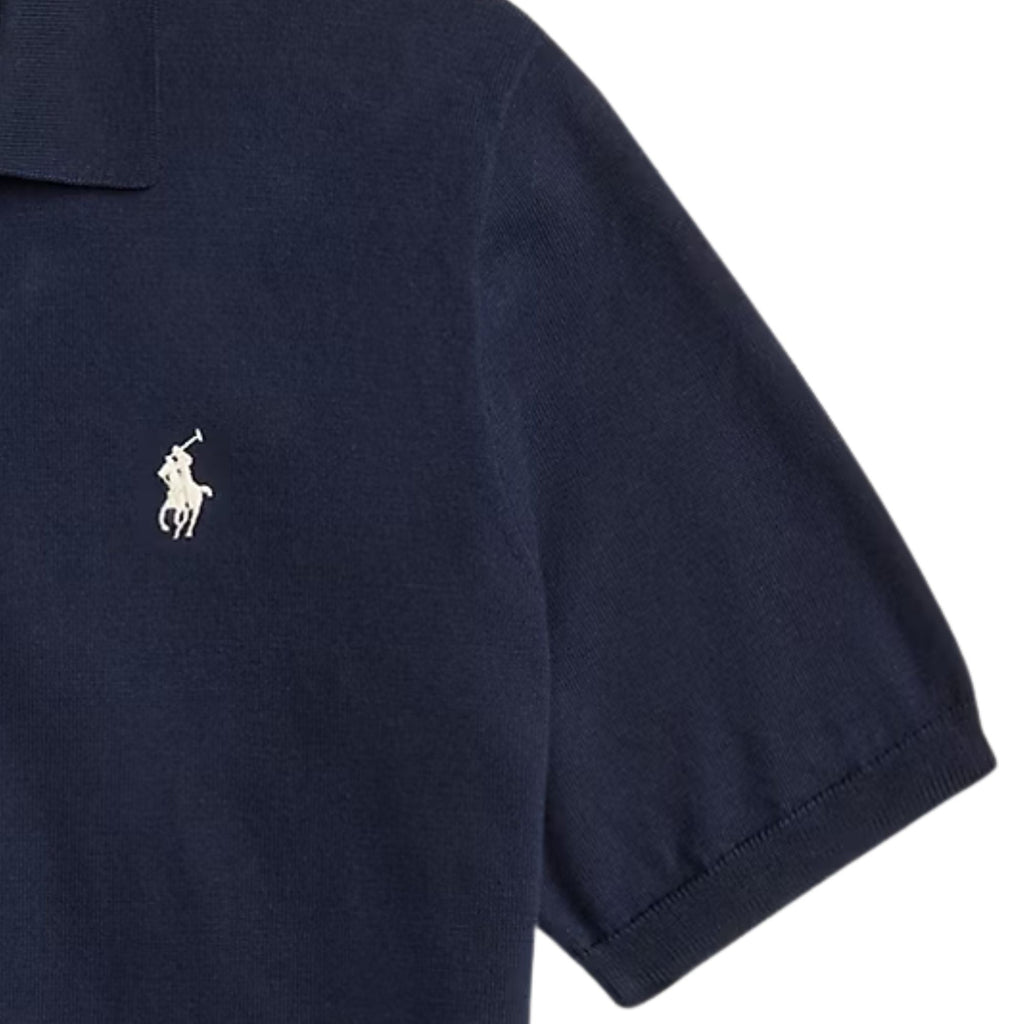 Cotton Polo Collar Jumper - Navy