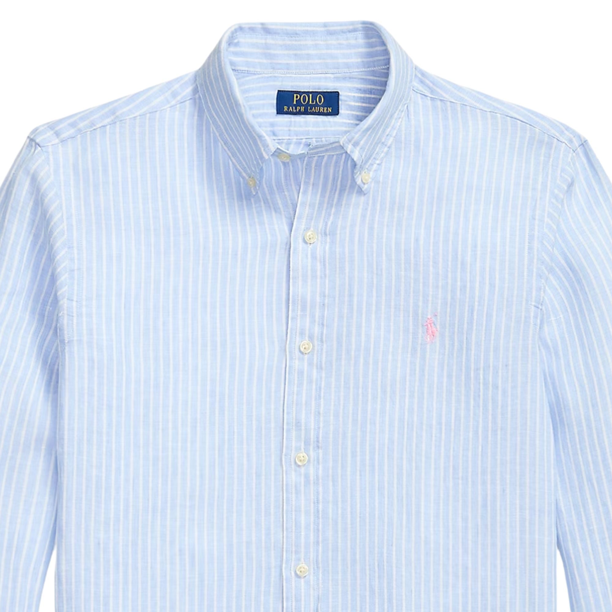Polo Ralph Lauren Custom Fit Striped Linen Shirt - Blue/White